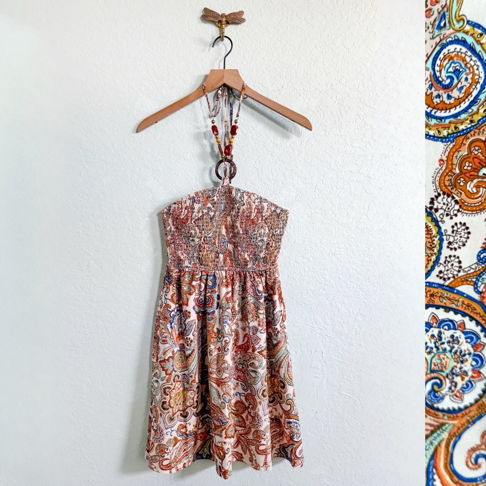 NWOT•Cupshe•Beaded Halter Paisley Mini Dress